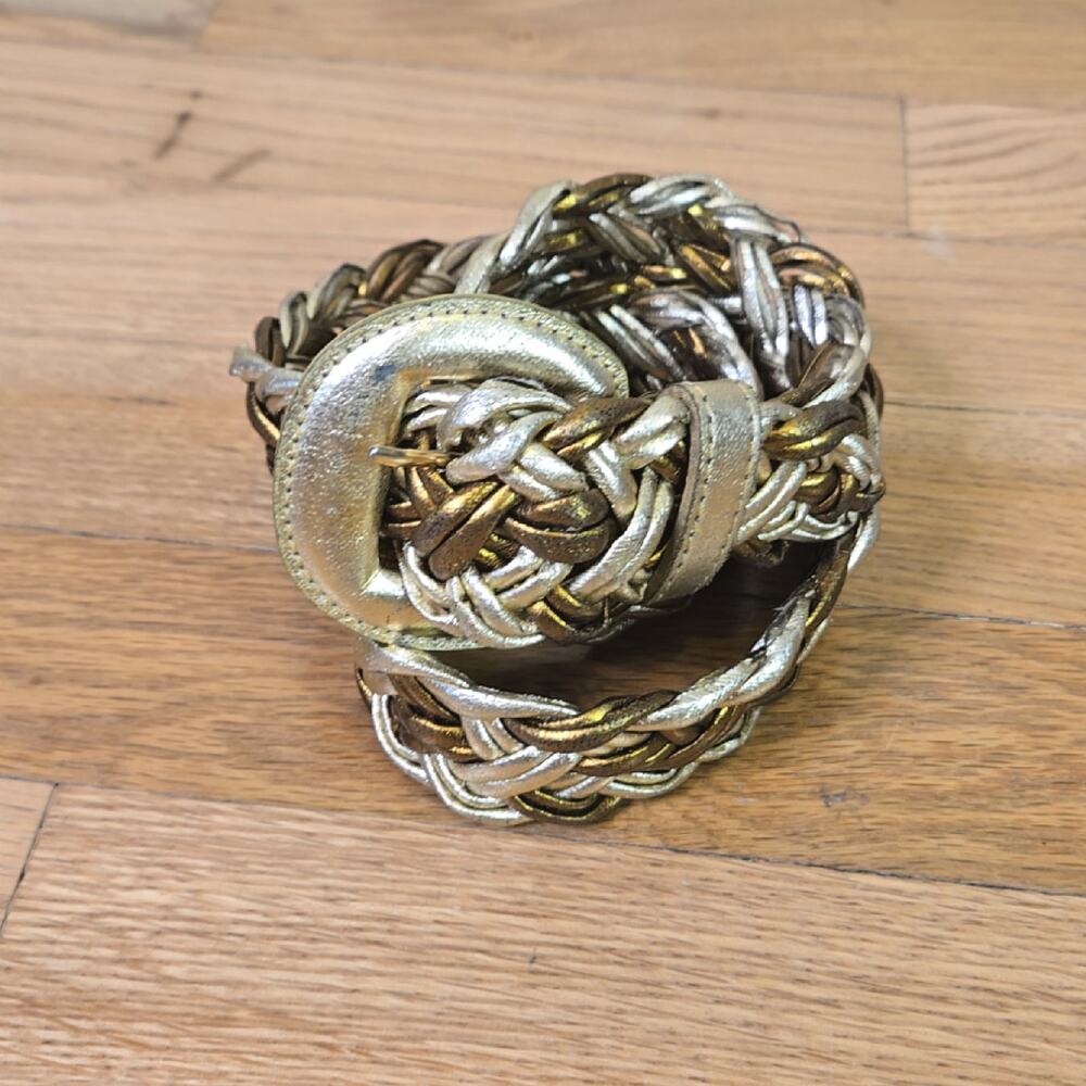 Vintage Metallic Braided faux leather belt size M/L - Picture 2 of 7